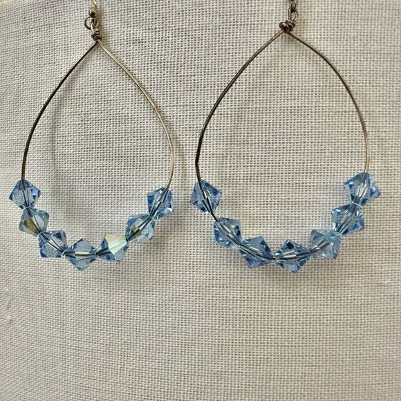 Sterling Silver & blue Swarovski Crystal Hoop Earrings - Picture 1 of 8
